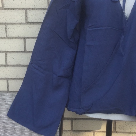 Navy Blue Drape Front Lace Up Tie Long Sleeve Top - Picture 5 of 8